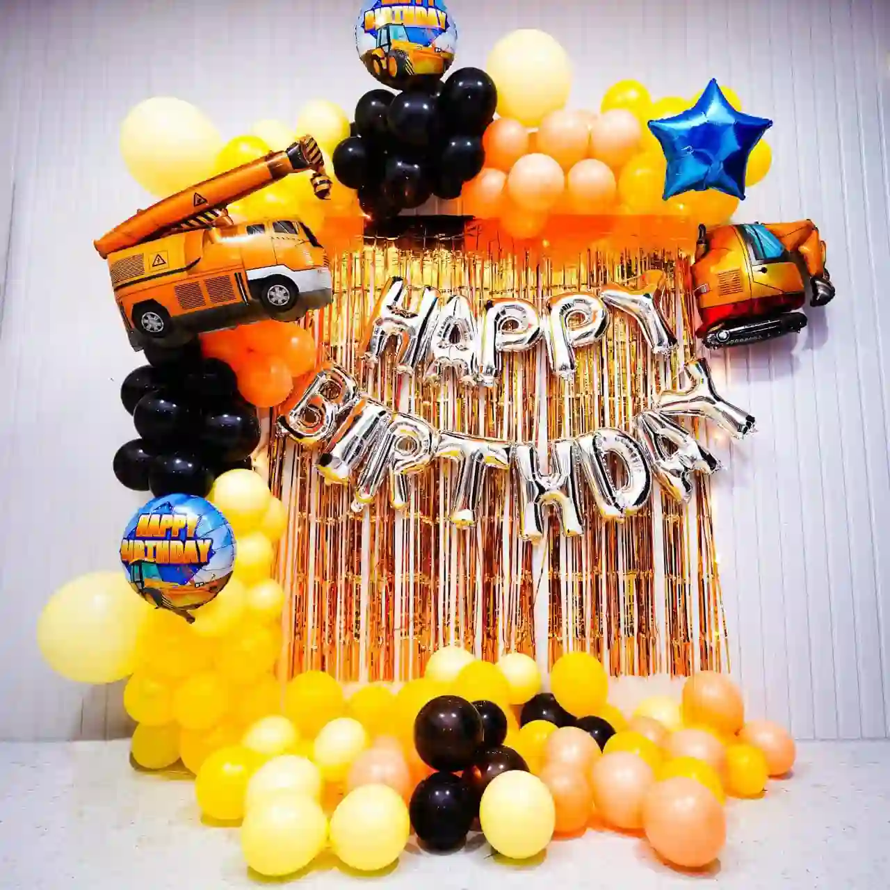 Car With JCB Construction Birthday Theme Decor